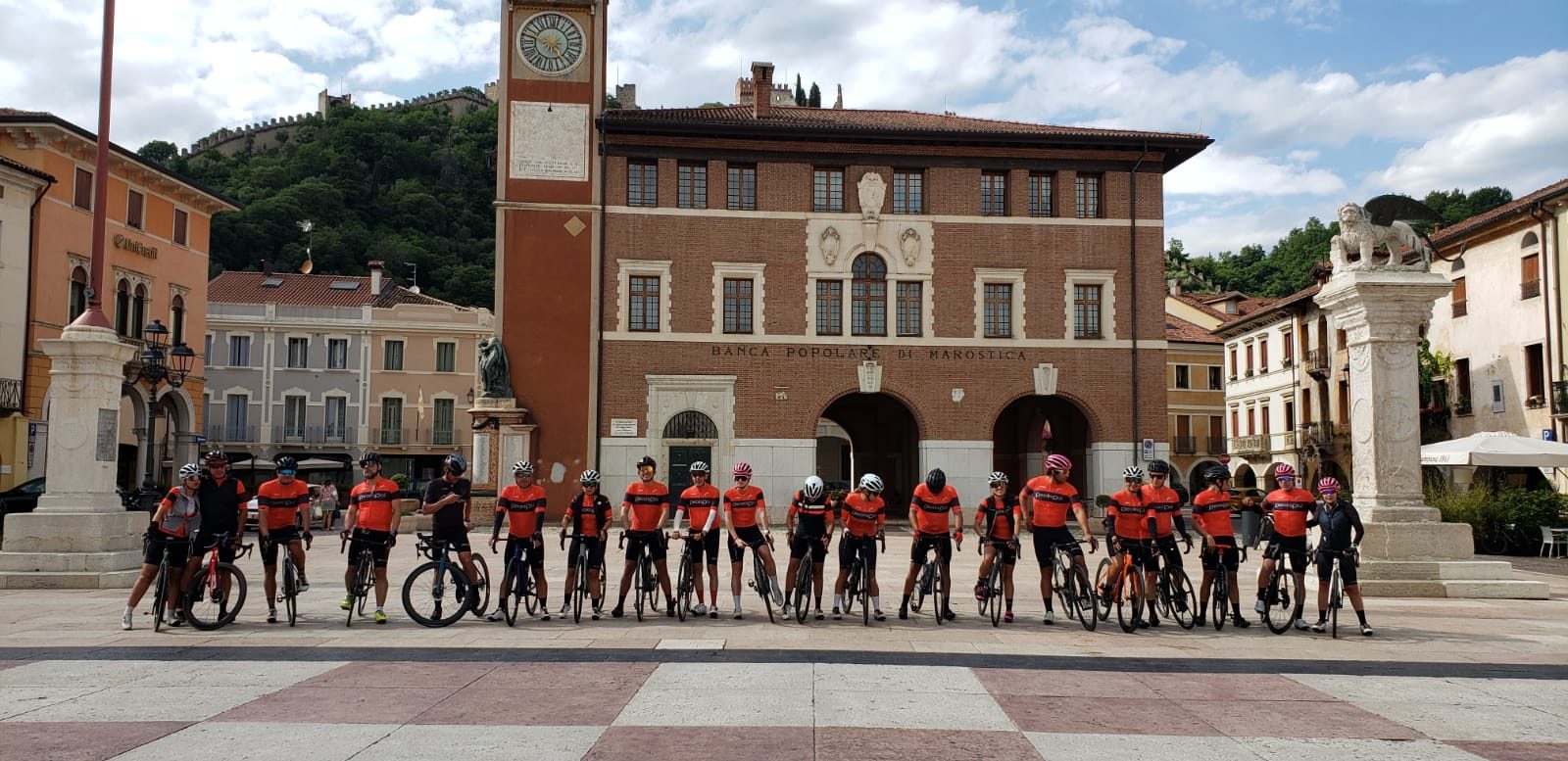 The full group lined up in the piazza at Marostica